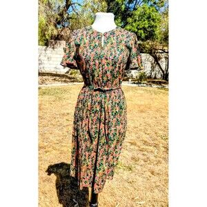 1980s Multicolored Floral VTG Pour Toi Blouson Fit&Flare Petite Small Dress EUC